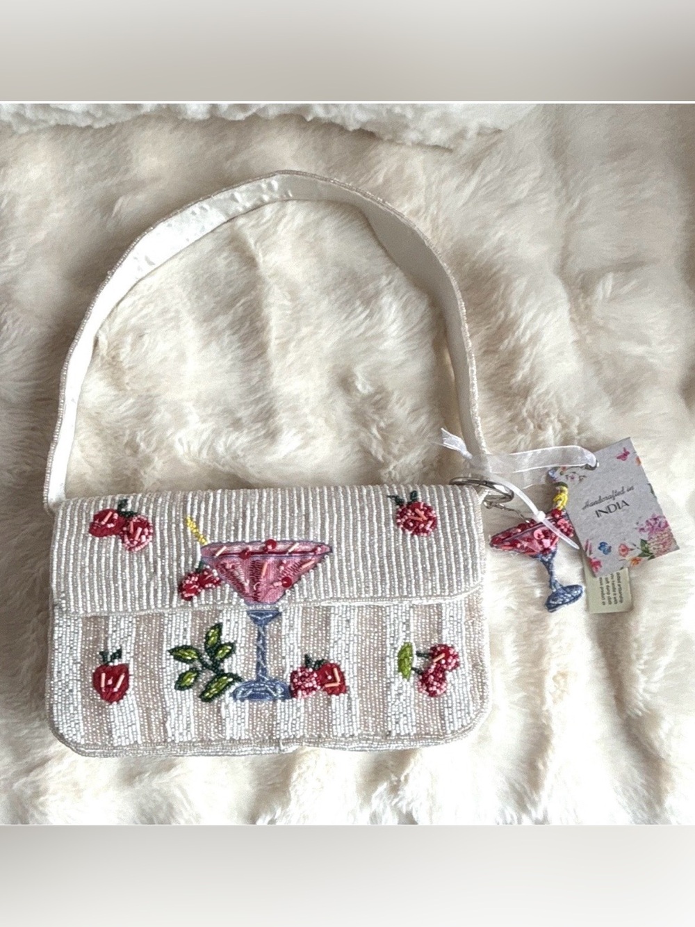 Viral Handmade in India Beaded White Floral Cocktail Embellished Shoulder Bag